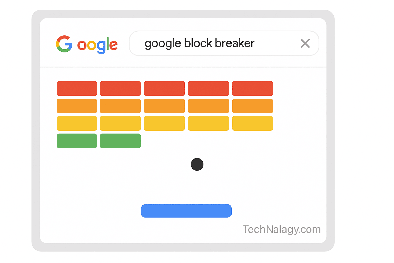 Google Block Breaker gameplay screenshot 2025 with TechNalagy.com watermark