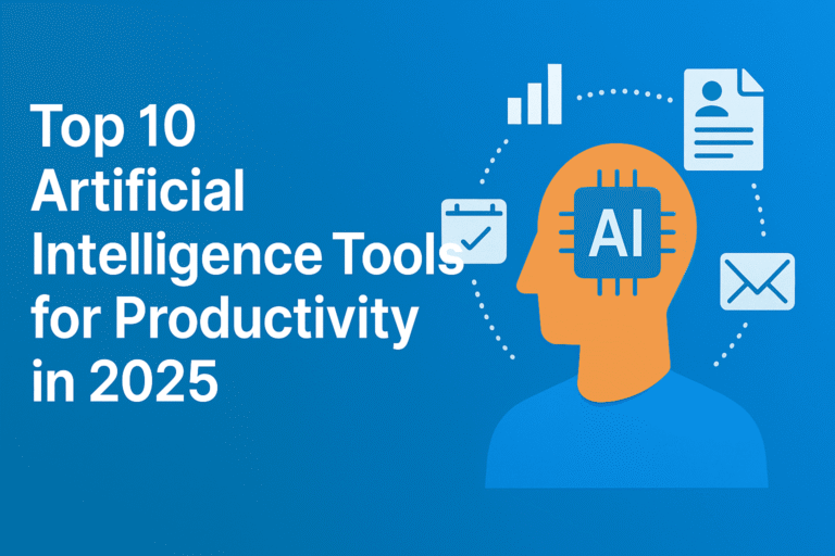 Illustration showing top Artificial Intelligence Tools for productivity and workflow in 2025
