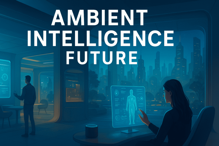 Futuristic smart city with ambient intelligence technology and human interaction