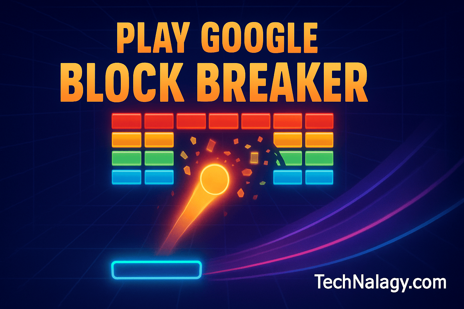 Colorful arcade paddle and ball breaking blocks in google block breaker game illustration