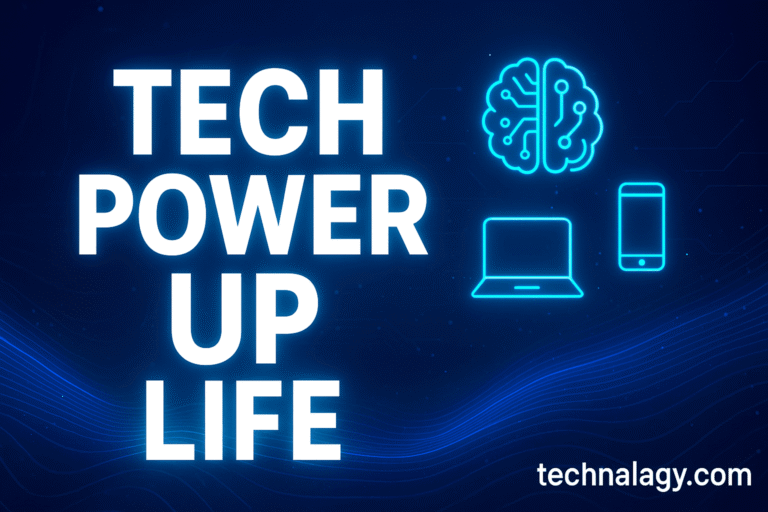 Tech power up image showing futuristic digital icons, AI, and gadgets for innovation and modern lifestyle upgrade