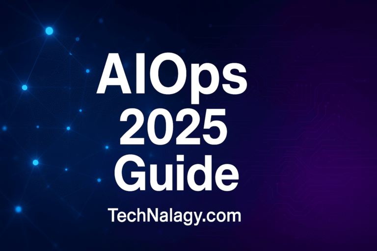 AIOps 2025 guide with futuristic technology design and TechNalagy.com branding