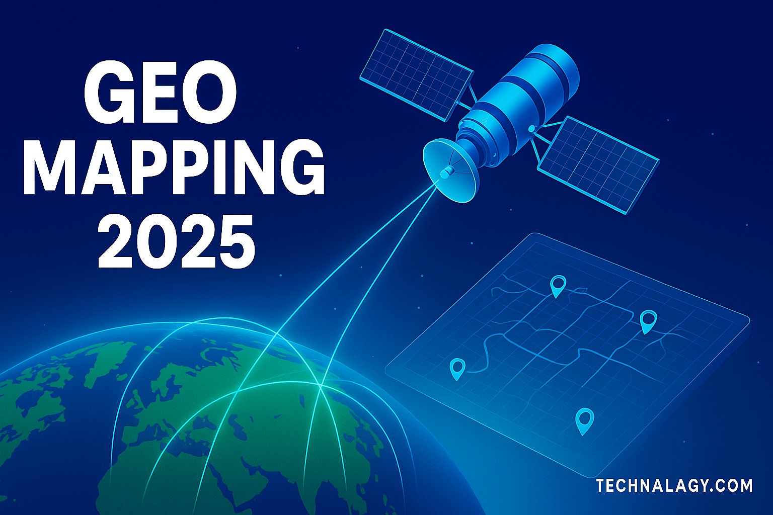 GEO Mapping 2025 illustration showing satellite and futuristic digital map