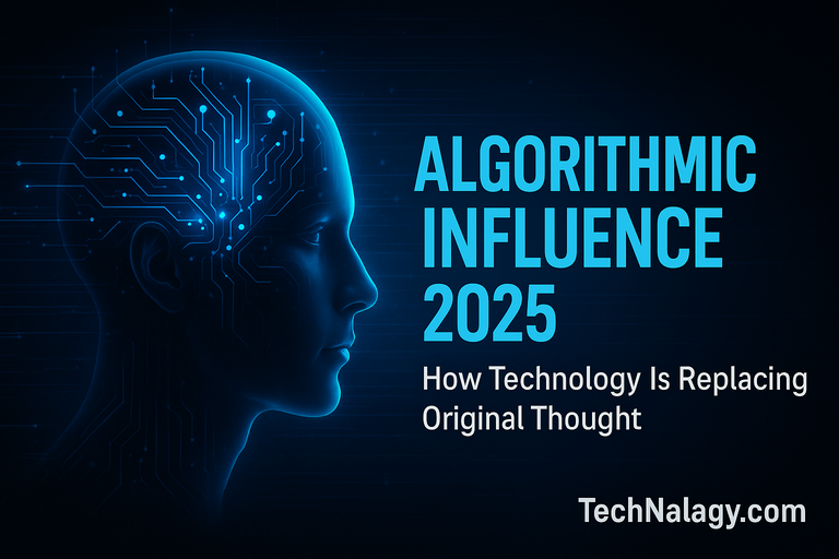 Futuristic human head with glowing AI circuits representing algorithmic influence in 2025 technology